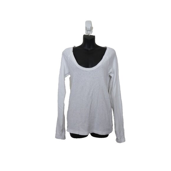 James Perse size 3 Large Scoop Neck Waffle Top Long Sleeve White Basic Knit - Picture 1 of 6
